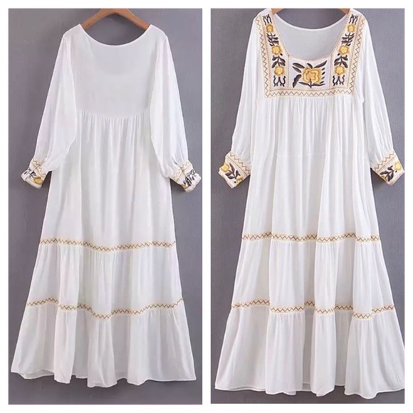 Boho Cotton Embroidered Daisy Floral Prairie Dress - Picture 10 of 10